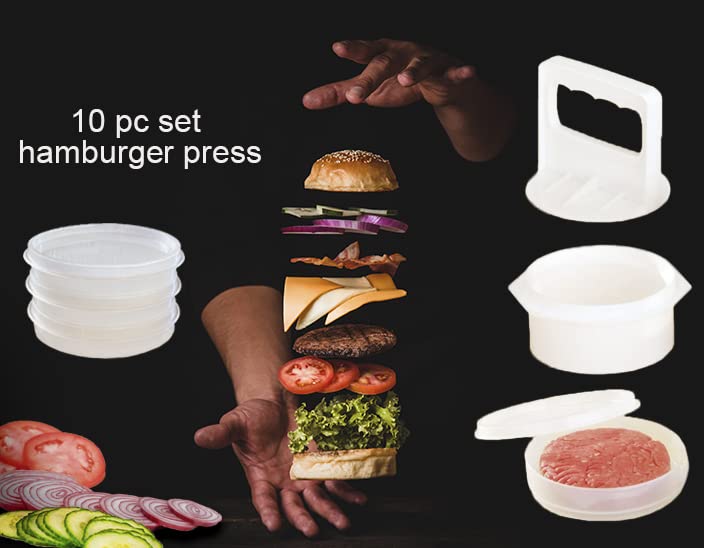 Hamburger Press Patty Maker Freezer Containers - All In One Convenient Package - 10 Pieces Set Hamburger Patty Mold - Essential Tool to Make hamburger Patties – Ideal BBQ Gift For Family And Friend