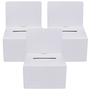 grawun suggestion boxes with slot,raffle ticket boxs,raffle donations boxs, suggestion boxes with removable header，for collecting card tickets and voting contest (3 pack，white)