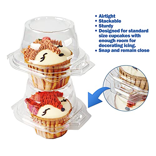 IHONGBEI 100 Packs Individual Cupcake Containers Stackable Single Compartment Cupcake Disposable Carrier Holder Box Deep Dome Clear Plastic BPA-free (100 PCs)