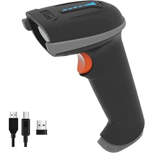 tera barcode scanner wireless versatile 2-in-1 (2.4ghz wireless+usb 2.0 wired) with battery level indicator, 328 feet transmission distance rechargeable 1d laser bar code reader usb handheld (grey)