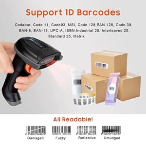 Tera Barcode Scanner Wireless Versatile 2-in-1 (2.4Ghz Wireless+USB 2.0 Wired) with Battery Level Indicator, 328 Feet Transmission Distance Rechargeable 1D Laser Bar Code Reader USB Handheld (Grey)