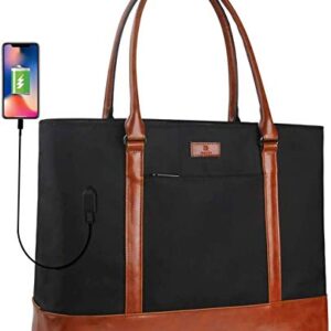 Woman Laptop Tote Bag, USB Teacher Bag, Large Work Bag Purse Fits 15.6 in Laptop, Lightweight Waterproof Leather Laptop Bag Shoulder Bag, Messenger Bag