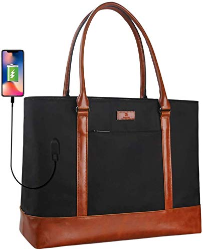 Woman Laptop Tote Bag, USB Teacher Bag, Large Work Bag Purse Fits 15.6 in Laptop, Lightweight Waterproof Leather Laptop Bag Shoulder Bag, Messenger Bag