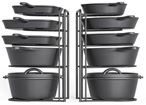 reeqmont 2 pack – heavy duty pot rack organizer, 5 tier pan rack holder, holds cast iron skillets, dutch oven, frying pan, griddles – no assembly required, 15.9” h