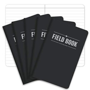 Elan Publishing Company Field Notebook / Pocket Journal - 3.5"x5.5" - Black - Lined Memo Book - Pack of 5