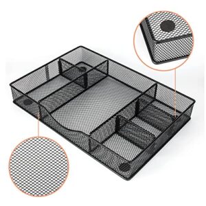 VyGrow Desk Drawer Organizer Tray, Metal Mesh Drawer Organizers Office, 6 Adjustable Compartment, Desk Organizer Tray for Home Office 12.87x8.73x1.96 inch, Black, 1 Pack