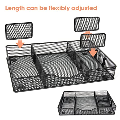 VyGrow Desk Drawer Organizer Tray, Metal Mesh Drawer Organizers Office, 6 Adjustable Compartment, Desk Organizer Tray for Home Office 12.87x8.73x1.96 inch, Black, 1 Pack