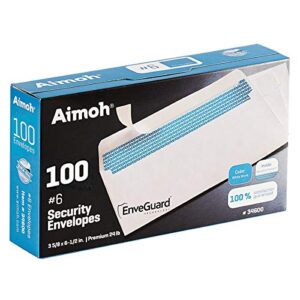 #6 3/4 security tinted self-seal envelopes – no window, size 3-5/8 x 6-1/2 inches – white – 24 lb – 100 count (34600)