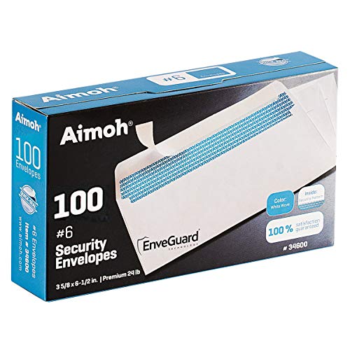 #6 3/4 Security Tinted Self-Seal Envelopes - No Window, Size 3-5/8 X 6-1/2 Inches - White - 24 LB - 100 Count (34600)