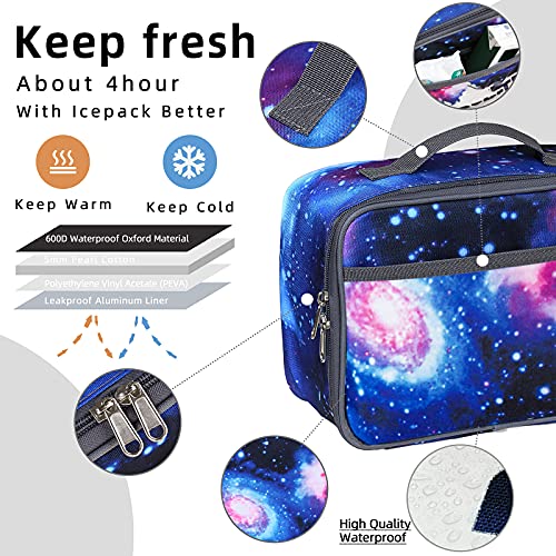 WeiWyTex Galaxy Insulated Lunch Bag for Boys/Girls, Reusable Cooler Lunch Box for Kids School/Picnic/Travel