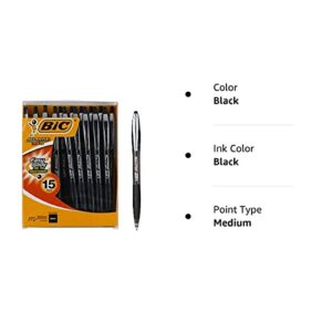 BIC Atlantis Retractable Ballpoint Pen, 1.0mm, Medium Point, Black Ink, Pack of 15