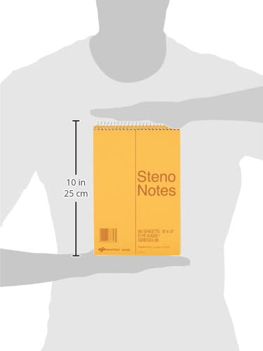 National Brand Steno Notebook with Brown Board Cover, Green Eye-Ease Paper, Gregg Ruled, 6" x 9", 12 Notebooks with 60 Sheets Each (36646-12)
