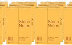National Brand Steno Notebook with Brown Board Cover, Green Eye-Ease Paper, Gregg Ruled, 6" x 9", 12 Notebooks with 60 Sheets Each (36646-12)