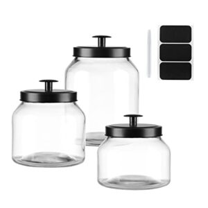clear glass kitchen canister set, cookie jar, food storage container, bathroom jar with metal airtight lid (black)