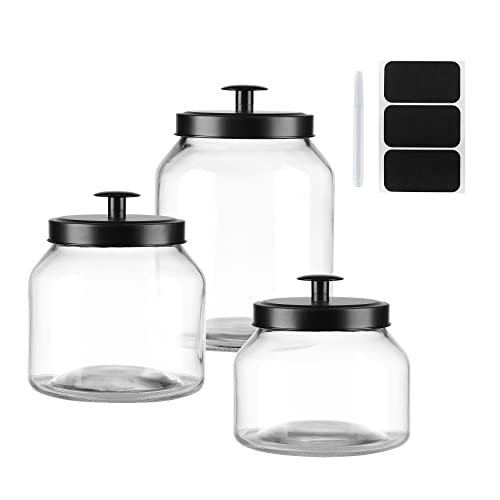 Clear Glass Kitchen Canister Set, Cookie Jar, Food Storage Container, Bathroom Jar with Metal Airtight Lid (Black)