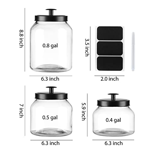 Clear Glass Kitchen Canister Set, Cookie Jar, Food Storage Container, Bathroom Jar with Metal Airtight Lid (Black)