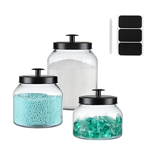 Clear Glass Kitchen Canister Set, Cookie Jar, Food Storage Container, Bathroom Jar with Metal Airtight Lid (Black)