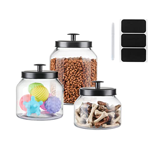 Clear Glass Kitchen Canister Set, Cookie Jar, Food Storage Container, Bathroom Jar with Metal Airtight Lid (Black)