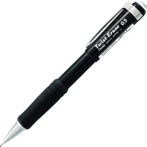 Pentel Mechanical Pencil 0.5 mm Twist Erase III - Twist Up Eraser - Pre-Loaded with Pentel Super Hi-Polymer HB Lead - Black Barrel - 3-Pack - Fine Point