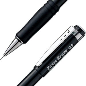 Pentel Mechanical Pencil 0.5 mm Twist Erase III - Twist Up Eraser - Pre-Loaded with Pentel Super Hi-Polymer HB Lead - Black Barrel - 3-Pack - Fine Point