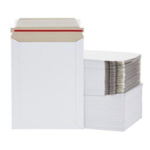 100 pack 7×9 rigid cardboard mailers that stay flat, self adhesive photo envelopes for shipping documents, bulk (white)