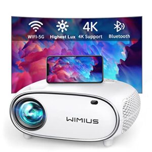 4k projector with wifi and bluetooth 5.2, wimius newest p60 480 ansi lumens portable projector dust proof supports 4p/4d keystone, 50% zoom, ppt, 200000h led for smartphone, laptop, ps5, tv stick