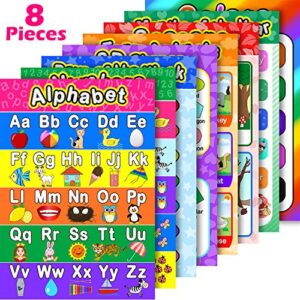 8 educational preschool posters for toddler and kid learning with 60 glue point dot for nursery preschool homeschool kindergarten classroom – teach numbers alphabet colors months and more 16 x 11 inch