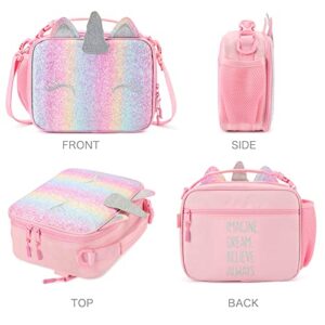 mibasies Kids Insulated Lunch Box for Girls Rainbow Unicorn Bag