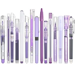 15 pieces purple color gel ink pen set quick-drying, liquid ink rollerball, medium point fluorescent purple pens for offices schools stationery supplies children students teacher
