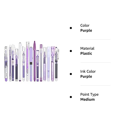 15 Pieces Purple Color Gel Ink Pen Set Quick-Drying, Liquid Ink Rollerball, Medium Point Fluorescent Purple Pens for Offices Schools Stationery Supplies Children Students Teacher