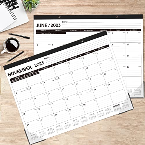 2023 Desk Calendar - Large Desk Calendar 2023-2024, 22" x 17", Jan 2023 – Jun 2024, 18 Monthly Desk/Wall Calendar 2-in-1, Thick Paper, Corner Protector, Desk Pad, Large Ruled Blocks - Classic Black