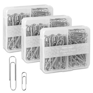 fudao family paper clips assorted sizes, large paper clips, small paper clips, paper clip, paperclips, pack of 3 boxes of 100 clips each (300 clips total)