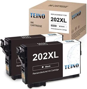 teino remanufactured ink cartridge replacement for epson 202xl t202xl 202 t202 use for epson workforce wf-2860 expression home xp-5100 (black, 2-pack)