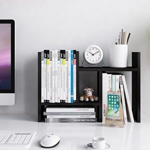 jerry & maggie – desktop organizer office storage rack adjustable wood display shelf – free style double h display – true natural stand shelf – black