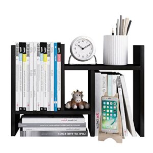 Jerry & Maggie - Desktop Organizer Office Storage Rack Adjustable Wood Display Shelf - Free Style Double H Display - True Natural Stand Shelf - Black