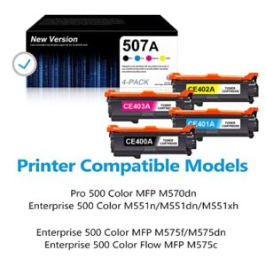 507A Black, Cyan, Yellow, Magenta Toner Cartridge (4 Pack) | Replacement for HP 507A Toner Works with Enterprise 500 Color M551, MFP M575, MFP M570 Series | CE400A, CE401A, CE402A, CE403A