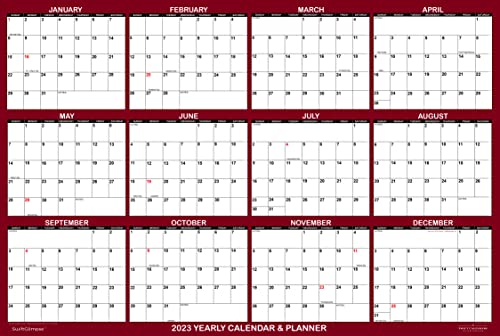 18" x 24" SwiftGlimpse 2023 Wall Calendar Erasable Large Wet & Dry Erase Laminated 12 Month Annual Yearly Wall Planner, Reversible, Horizontal/Vertical, Maroon