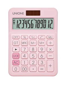 unione pink calculator with a bright lcd, dual power handheld desktop. business, office, high school