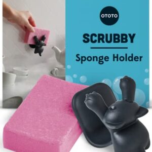 OTOTO Scrubby Sponge Holder for Kitchen Sink - Gray Cat Kitchen Sponge Holder - Dishwasher Safe Dish Sponge Organizer- Rust-Free - 3.9x3.1x3.9 inches