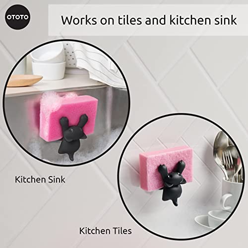 OTOTO Scrubby Sponge Holder for Kitchen Sink - Gray Cat Kitchen Sponge Holder - Dishwasher Safe Dish Sponge Organizer- Rust-Free - 3.9x3.1x3.9 inches