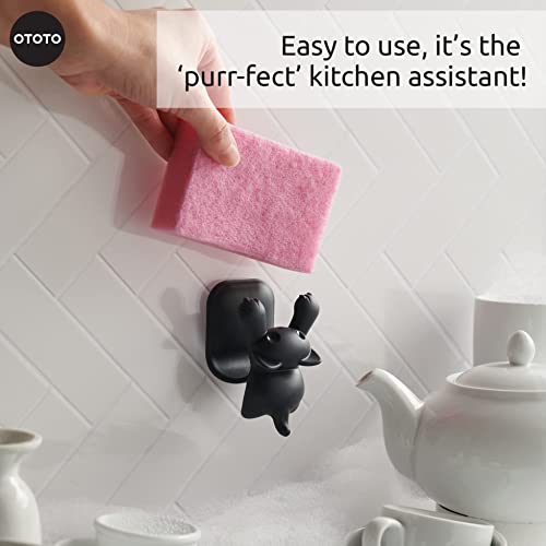 OTOTO Scrubby Sponge Holder for Kitchen Sink - Gray Cat Kitchen Sponge Holder - Dishwasher Safe Dish Sponge Organizer- Rust-Free - 3.9x3.1x3.9 inches