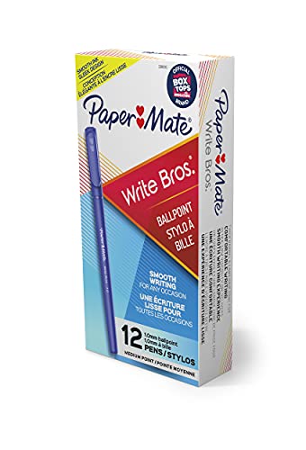 Paper Mate Write Bros Ballpoint Pens, Medium Point (1.0mm), Blue, 12 Count (3311131)