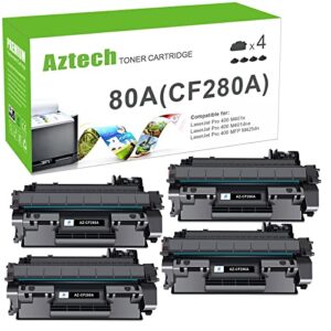 aztech compatible toner cartridge replacement for hp 80a cf280a 80x cf280x for hp pro 400 m401a m401d m401n m401dne mfp m425dn printer ink(black, 4-pack)