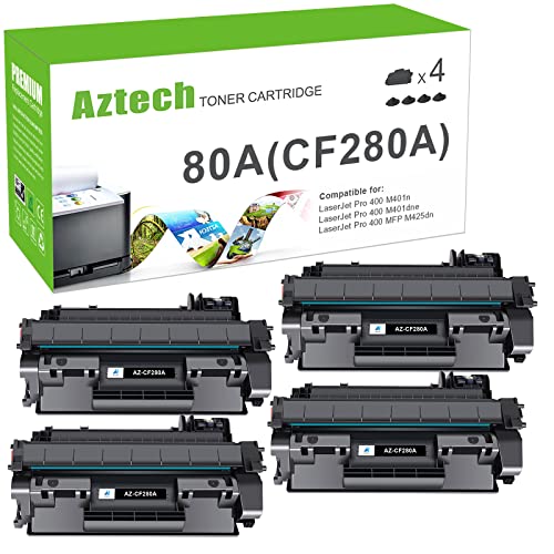 Aztech Compatible Toner Cartridge Replacement for HP 80A CF280A 80X CF280X for HP Pro 400 M401A M401D M401N M401DNE MFP M425DN Printer Ink(Black, 4-Pack)