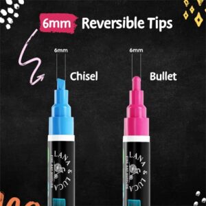 Liquid Chalk Markers for Blackboards - Bold Color Dry Erase Marker Pens - Chalk Markers for Chalkboards Signs, Windows, Blackboard, Glass with 24 Chalkboard Labels Included - 6mm Reversible Tip (20 Pack)