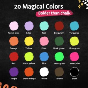 Liquid Chalk Markers for Blackboards - Bold Color Dry Erase Marker Pens - Chalk Markers for Chalkboards Signs, Windows, Blackboard, Glass with 24 Chalkboard Labels Included - 6mm Reversible Tip (20 Pack)