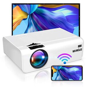 wifi projector support 5.2 bluetooth transmitter, wimius k2 mini projector 1080p and 4k support, 300’’ screen zoom compatible with smartphone (wirelessly) pc tv stick chromecast ps5