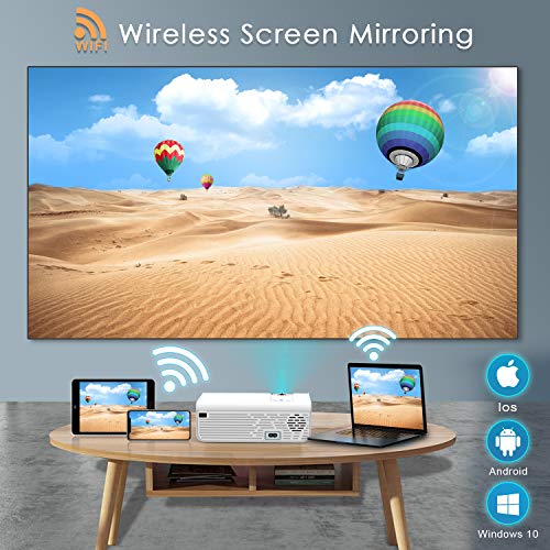 WiFi Projector Support 5.2 Bluetooth Transmitter, WiMiUS K2 Mini Projector 1080P and 4K Support, 300’’ Screen Zoom Compatible with Smartphone (Wirelessly) PC TV Stick Chromecast PS5