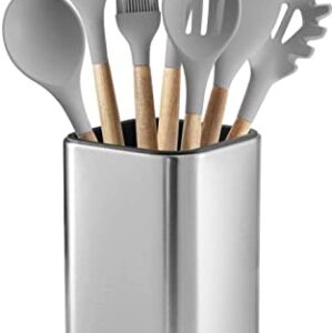 Stainless Steel Kitchen Utensil Holder, Kitchen Caddy, Utensil Organizer, Modern Rectangular Design, 6.7” by 4” (utensils not included)