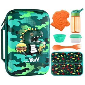 bdbkywy 3d dinosaur lunch box kids bento box insulated lunch bag with ice pack water bottle spoon salad snack container silicon cap durable water-resistant back to school supplies for boys age 7-12